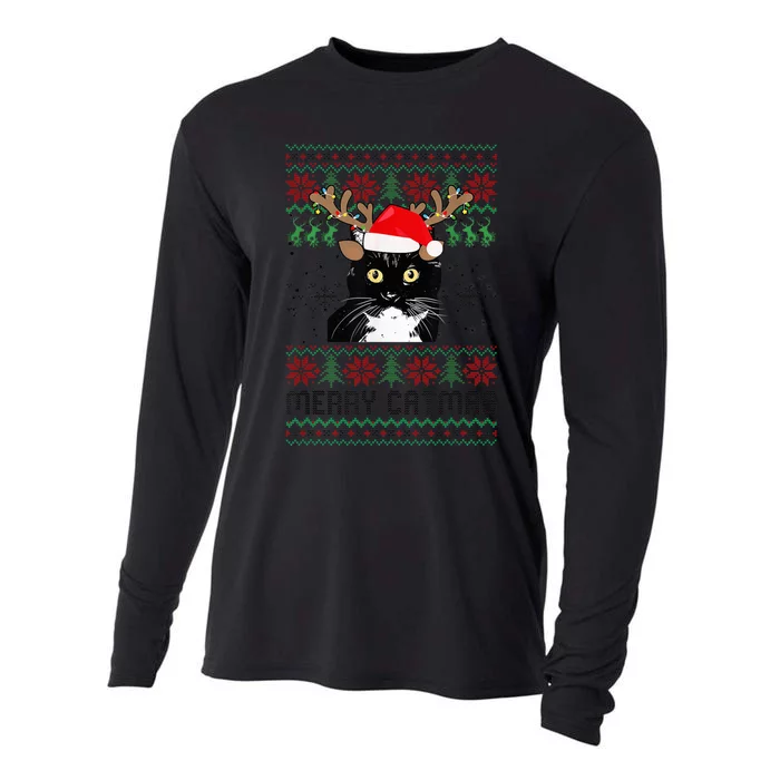 Merry Catmas Ugly Christmas Tuxedo Cat Xmas Party Tuxedo Cat Cooling Performance Long Sleeve Crew