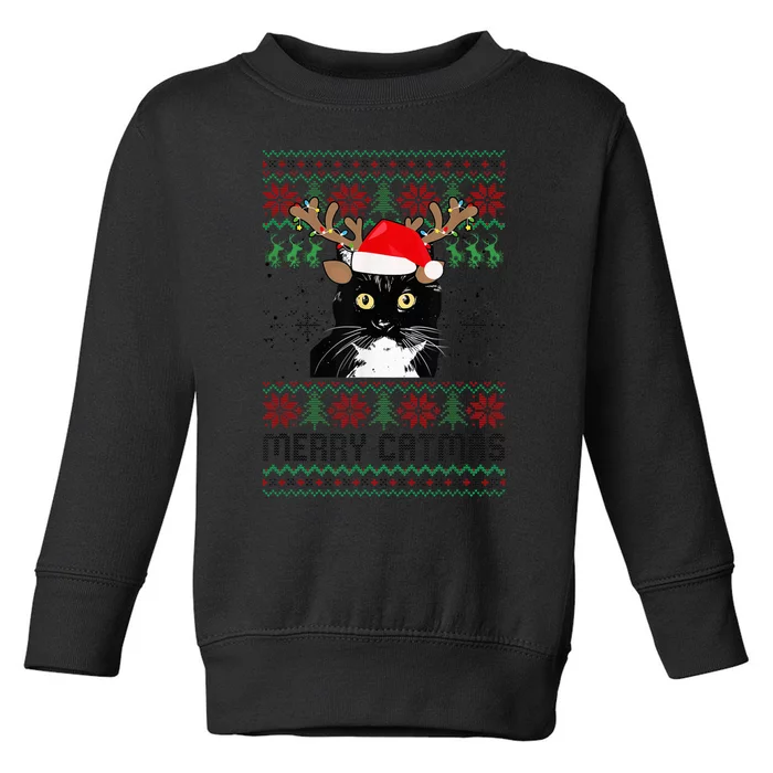 Merry Catmas Ugly Christmas Tuxedo Cat Xmas Party Tuxedo Cat Toddler Sweatshirt