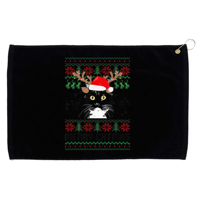 Merry Catmas Ugly Christmas Tuxedo Cat Xmas Party Tuxedo Cat Grommeted Golf Towel