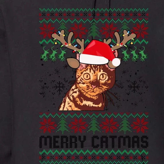 Merry Catmas Ugly Christmas Bengal Cat Xmas Party Premium Hoodie