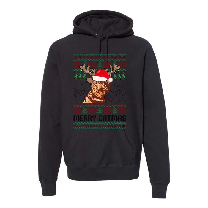 Merry Catmas Ugly Christmas Bengal Cat Xmas Party Premium Hoodie