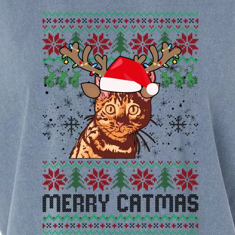 Merry Catmas Ugly Christmas Bengal Cat Xmas Party Garment-Dyed Women's Muscle Tee