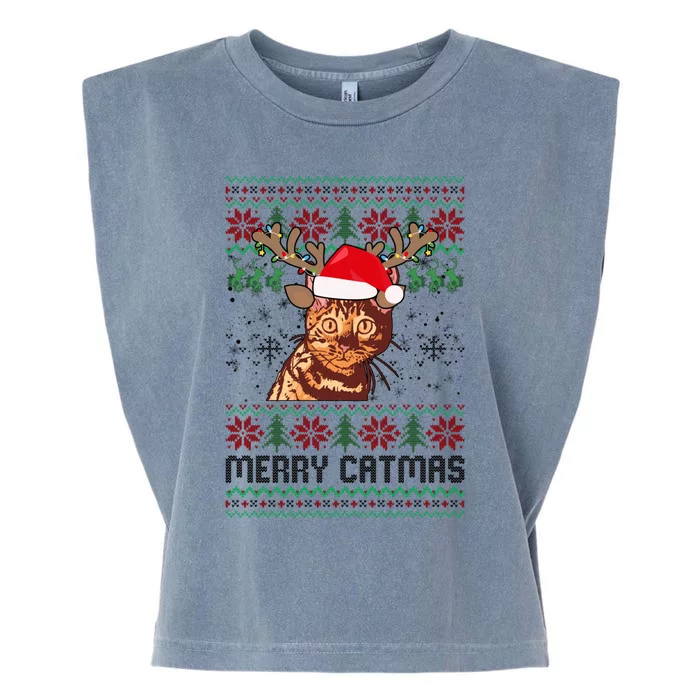 Merry Catmas Ugly Christmas Bengal Cat Xmas Party Garment-Dyed Women's Muscle Tee