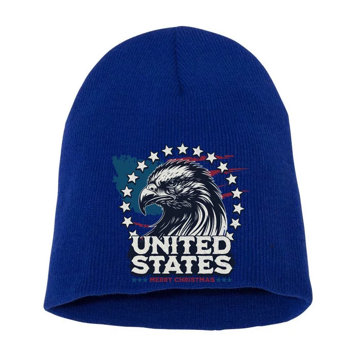 Merry Christmas United States Vintage Eagle Gift Short Acrylic Beanie