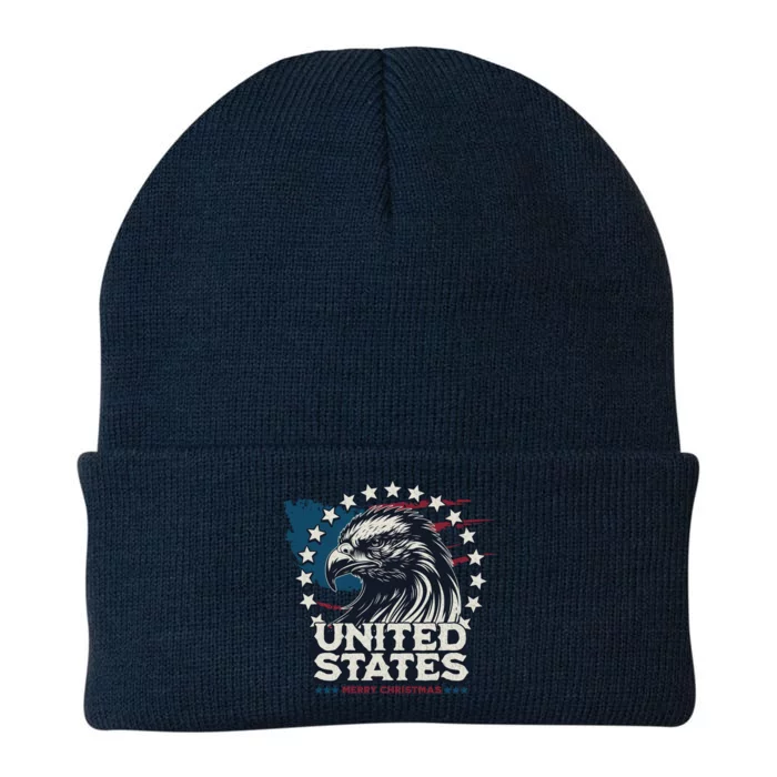 Merry Christmas United States Vintage Eagle Gift Knit Cap Winter Beanie