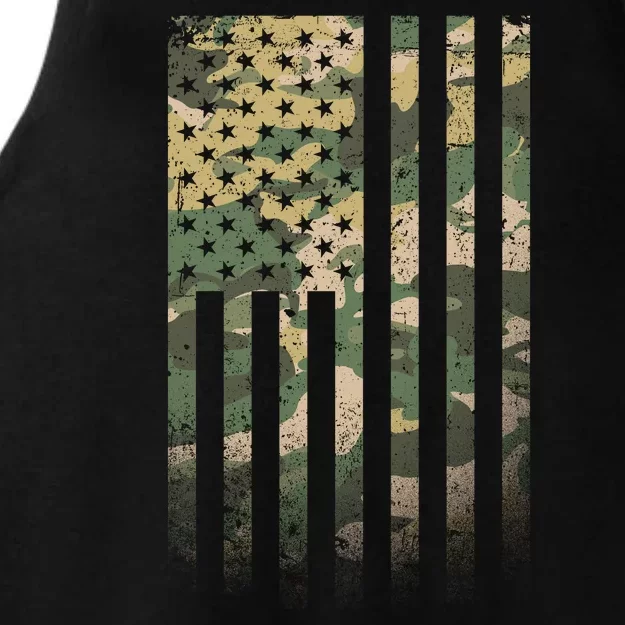 Military Camouflage USA American Flag Ladies Tri-Blend Wicking Tank