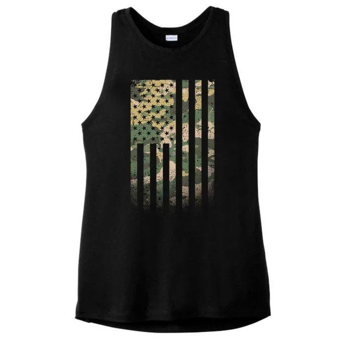 Military Camouflage USA American Flag Ladies Tri-Blend Wicking Tank