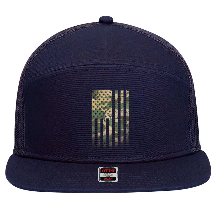 Military Camouflage USA American Flag 7 Panel Mesh Trucker Snapback Hat