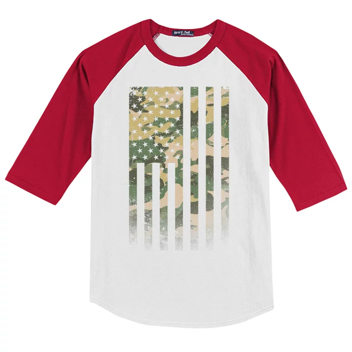 Military Camouflage USA American Flag Kids Colorblock Raglan Jersey