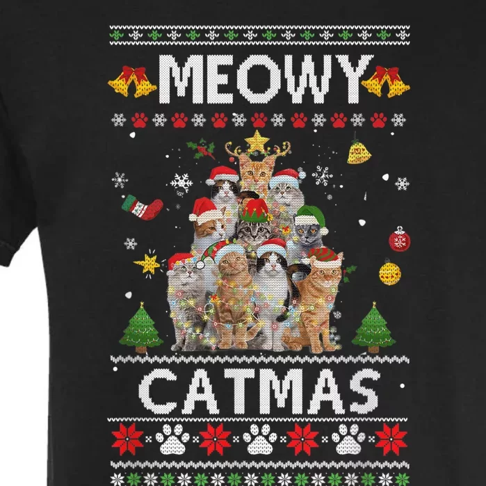 Meowy Catmas Ugly Christmas Tree Funny Xmas Cat Garment-Dyed Heavyweight T-Shirt