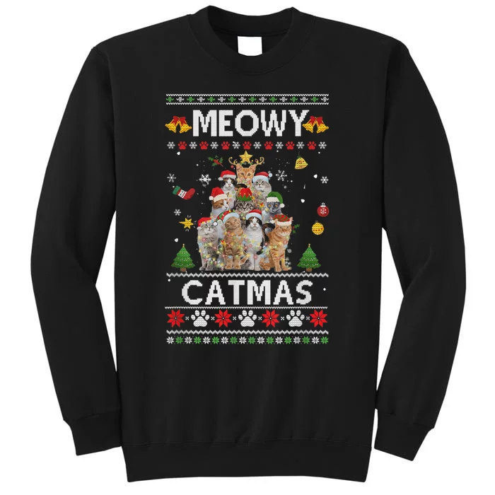 Meowy Catmas Ugly Christmas Tree Funny Xmas Cat Tall Sweatshirt