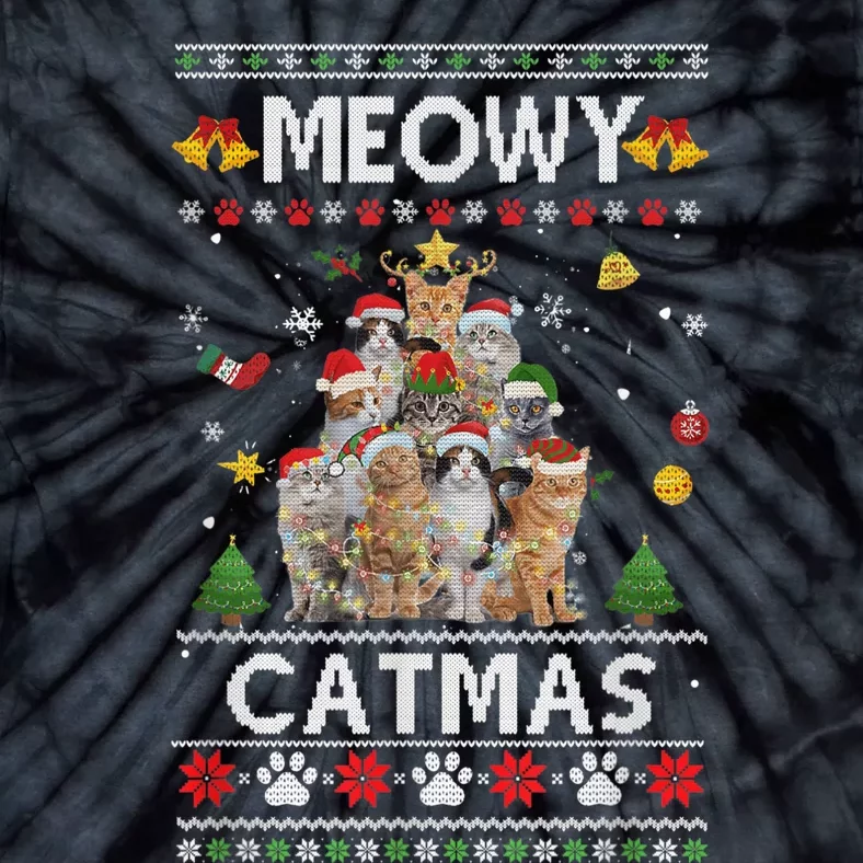 Meowy Catmas Ugly Christmas Tree Funny Xmas Cat Tie-Dye T-Shirt