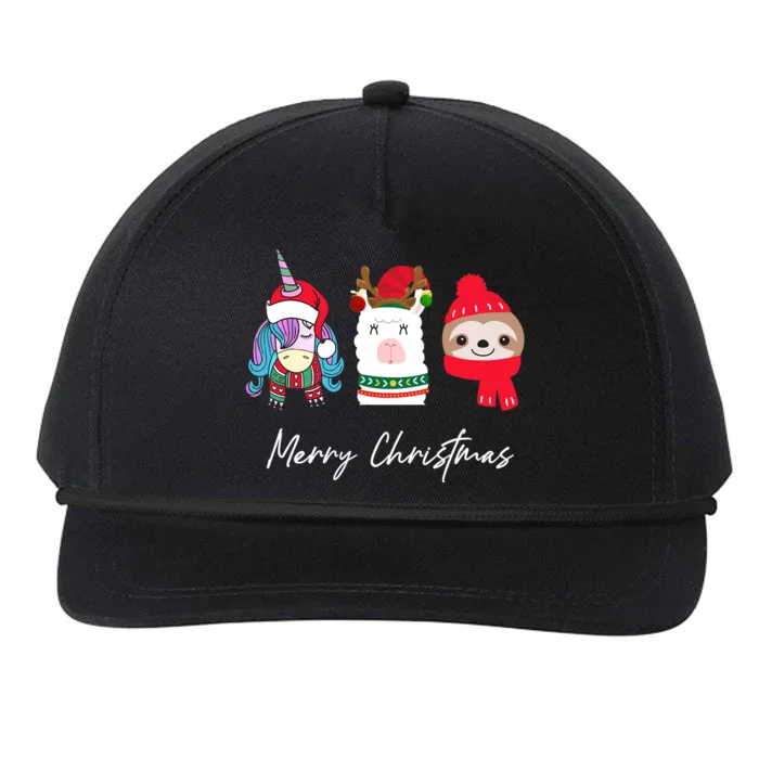 Merry Christmas Unicorn Llama Sloth Funny Wo Girl Gifts Snapback Five-Panel Rope Hat