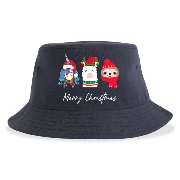 Merry Christmas Unicorn Llama Sloth Funny Wo Girl Gifts Sustainable Bucket Hat