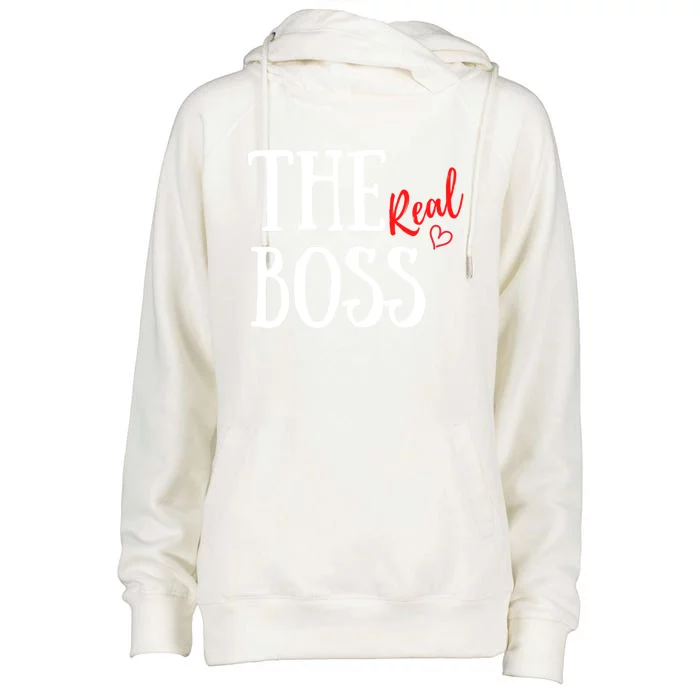 Matching Couples Valentine's I'm The Boss I'm The Real Boss Funny Gift Womens Funnel Neck Pullover Hood