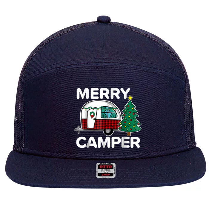 Merry Campers Vintage Campers Christmas Tree Camping Gift 7 Panel Mesh Trucker Snapback Hat