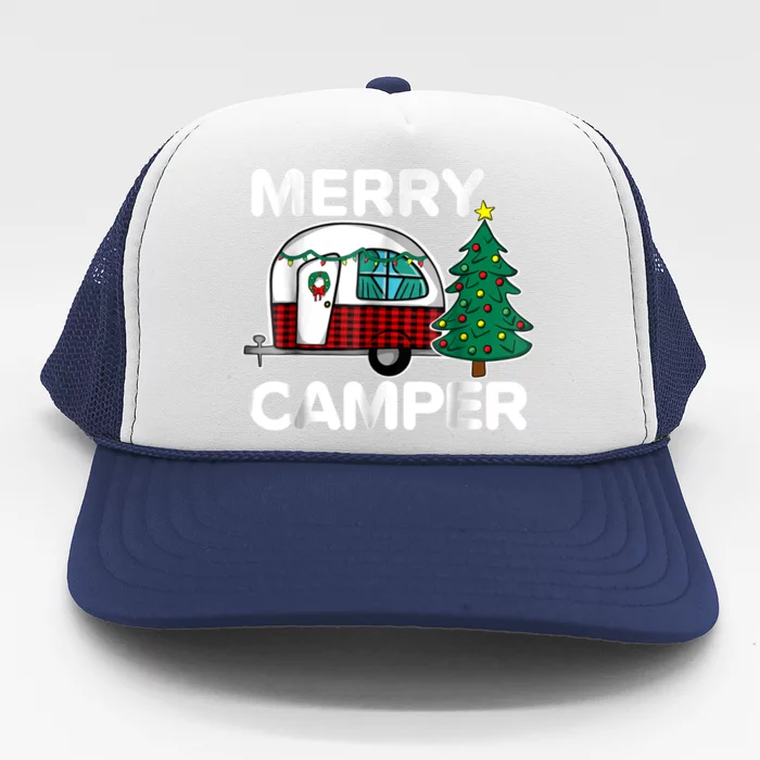 Merry Campers Vintage Campers Christmas Tree Camping Gift Trucker Hat