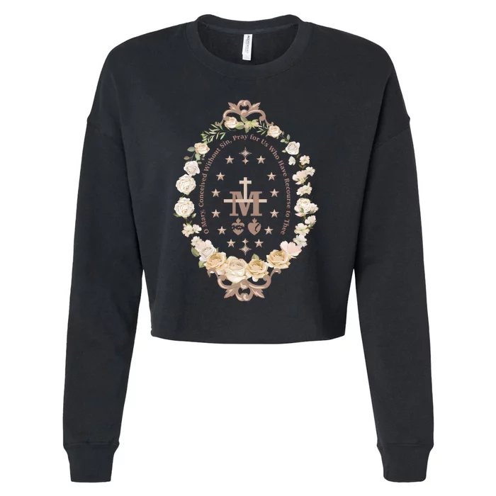 Marian Catholic Virgin Mary Catholic Gifts For Women Marian Cross Cropped Pullover Crew