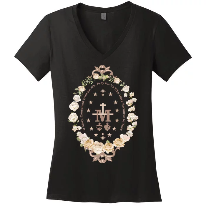 Marian Catholic Virgin Mary Catholic Gifts For Women Marian Cross Women's V-Neck T-Shirt