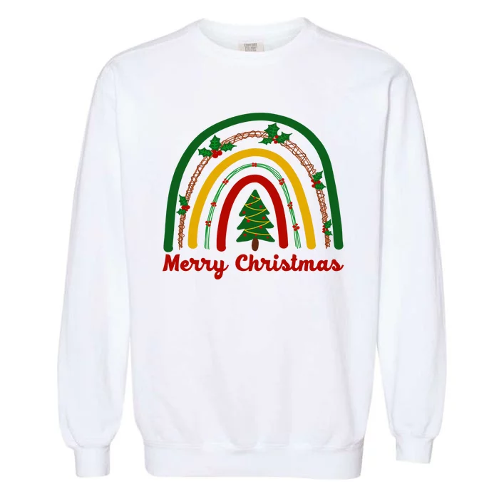 Merry Christmas Vintage Rainbow Festive Garment-Dyed Sweatshirt