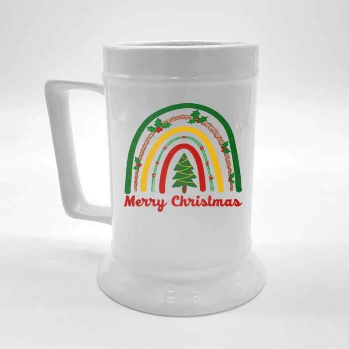 Merry Christmas Vintage Rainbow Festive Front & Back Beer Stein