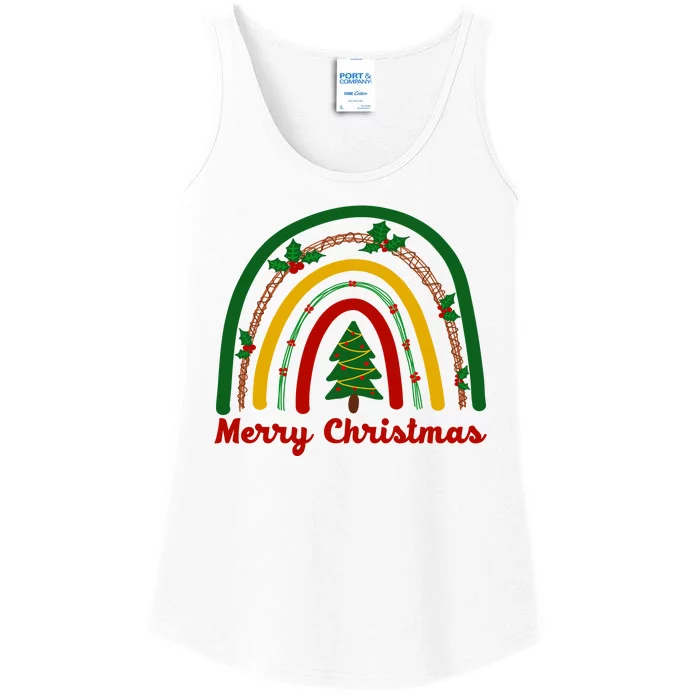 Merry Christmas Vintage Rainbow Festive Ladies Essential Tank