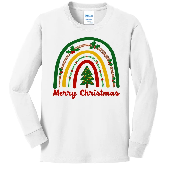 Merry Christmas Vintage Rainbow Festive Kids Long Sleeve Shirt