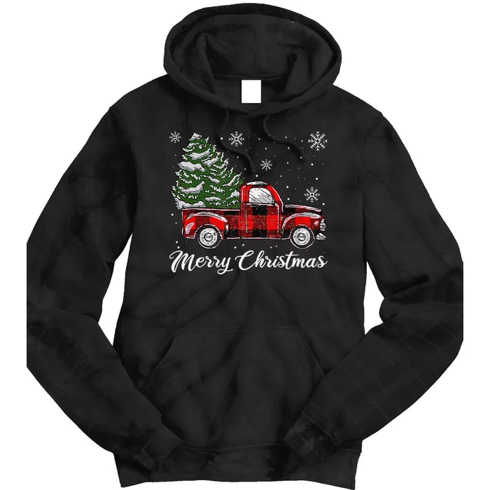 Merry Christmas Vintage Tree Red Truck Pajamas Tie Dye Hoodie