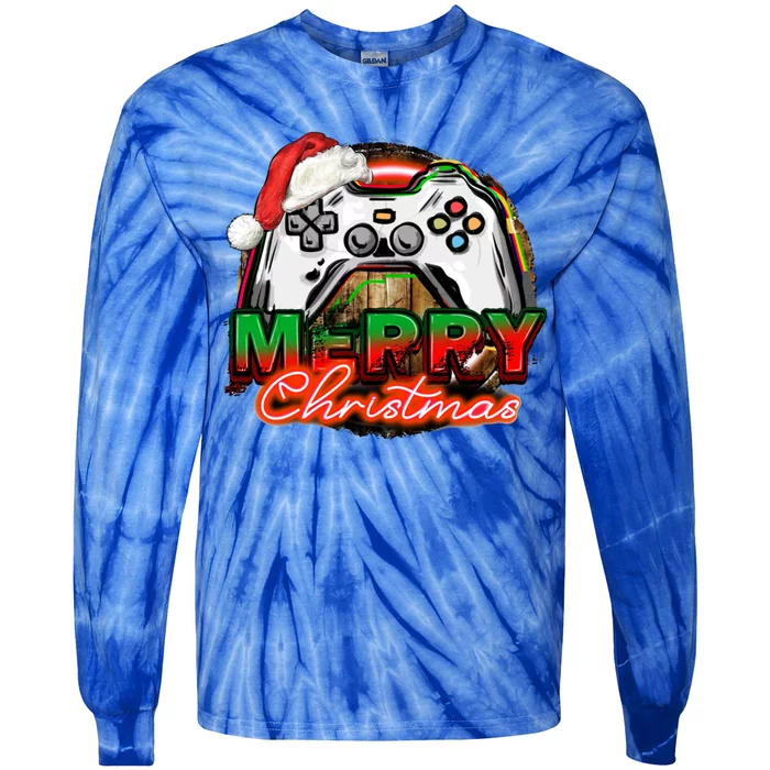 Merry Christmas Video Game Controller Xmas Santa Hat Gamer Cute Gift Tie-Dye Long Sleeve Shirt