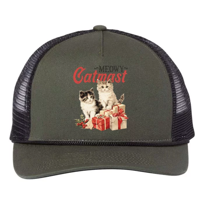 Meowy Catmas Vintage Christmas Cats Retro Rope Trucker Hat Cap