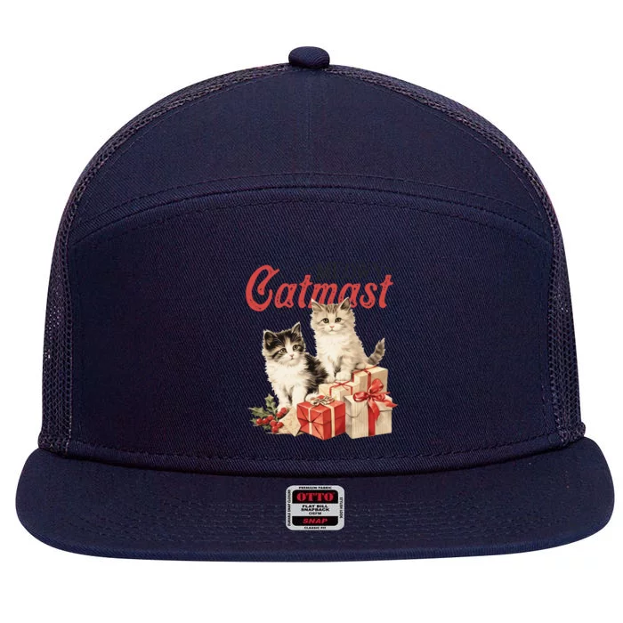 Meowy Catmas Vintage Christmas Cats 7 Panel Mesh Trucker Snapback Hat