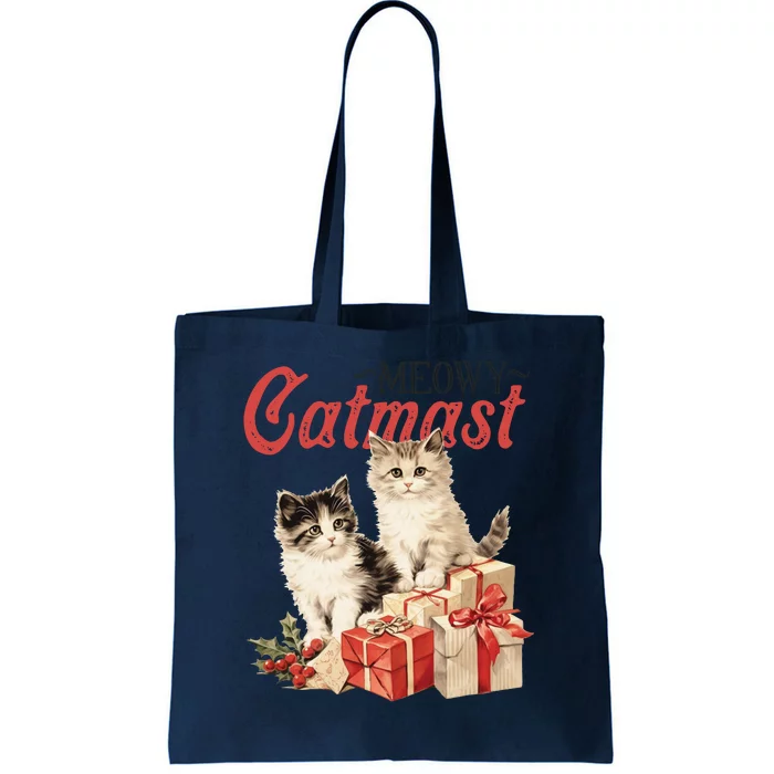 Meowy Catmas Vintage Christmas Cats Tote Bag