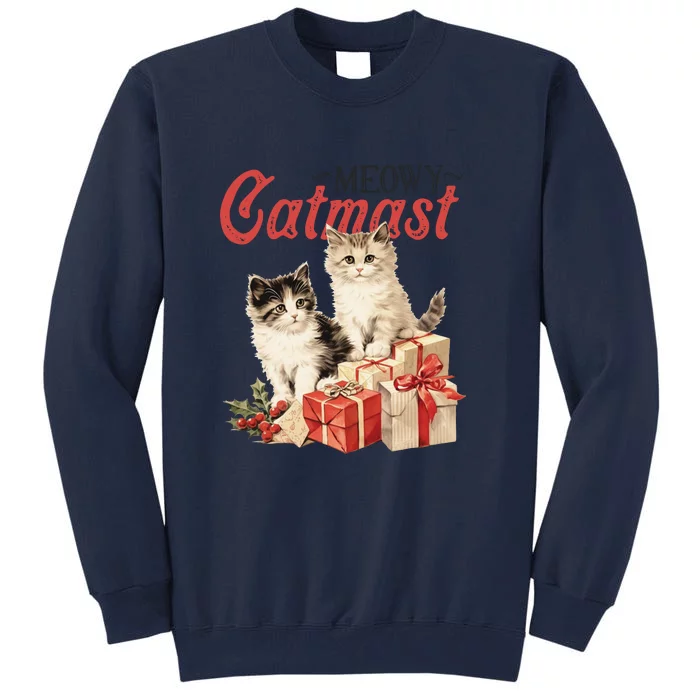 Meowy Catmas Vintage Christmas Cats Tall Sweatshirt