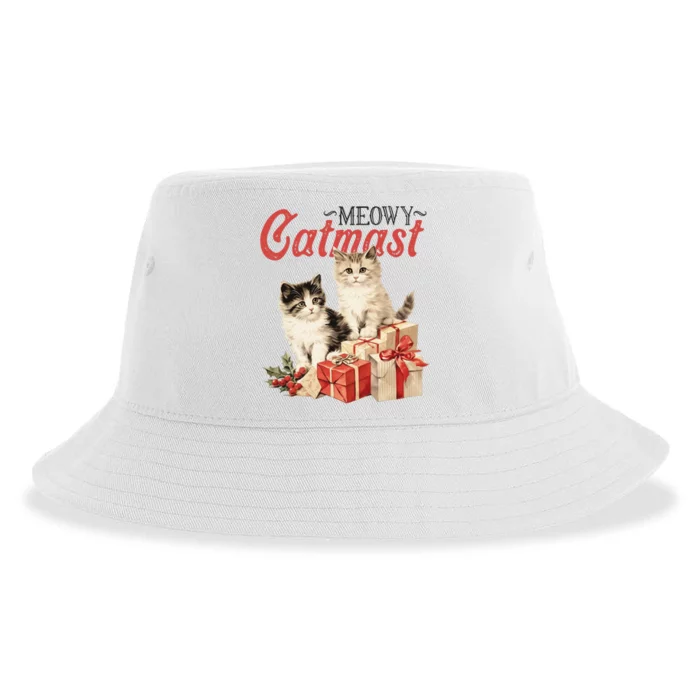 Meowy Catmas Vintage Christmas Cats Sustainable Bucket Hat