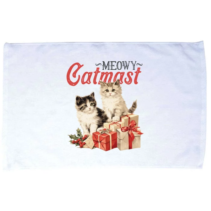 Meowy Catmas Vintage Christmas Cats Microfiber Hand Towel