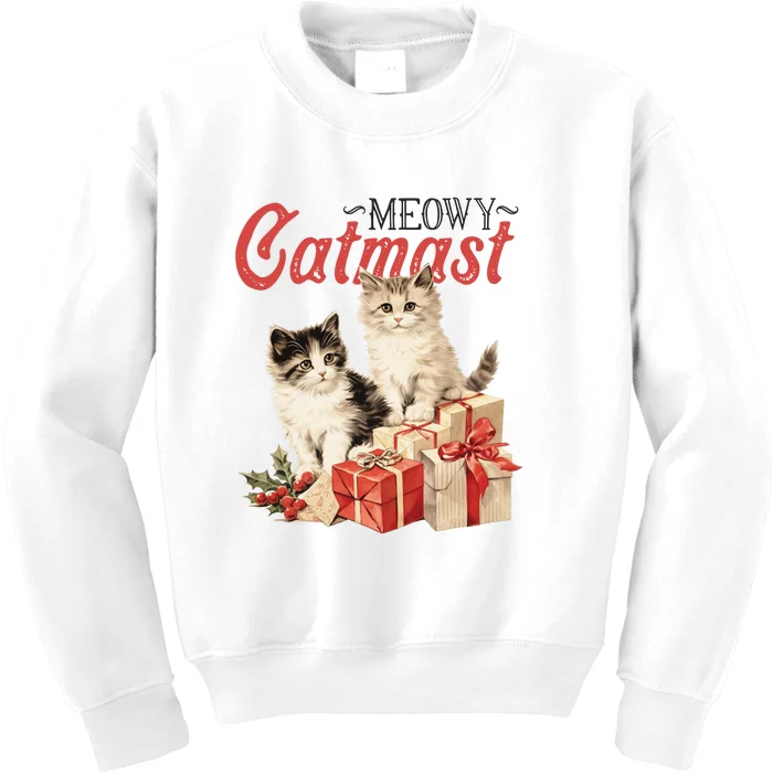 Meowy Catmas Vintage Christmas Cats Kids Sweatshirt