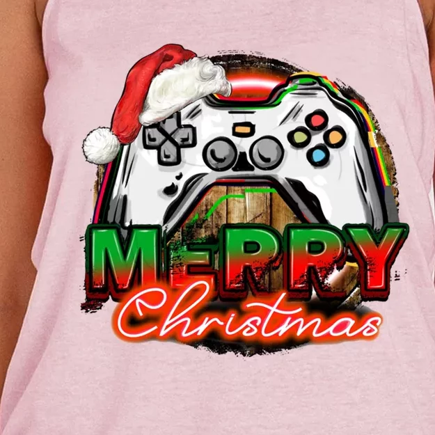 Merry Christmas Video Game Controller Xmas Santa Hat Gamer Meaningful Gift Women's Knotted Racerback Tank