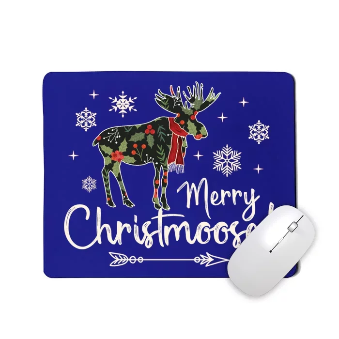 Merry Christmoose Vintage Christmas Moose Holly Snowflakes Gift Mousepad