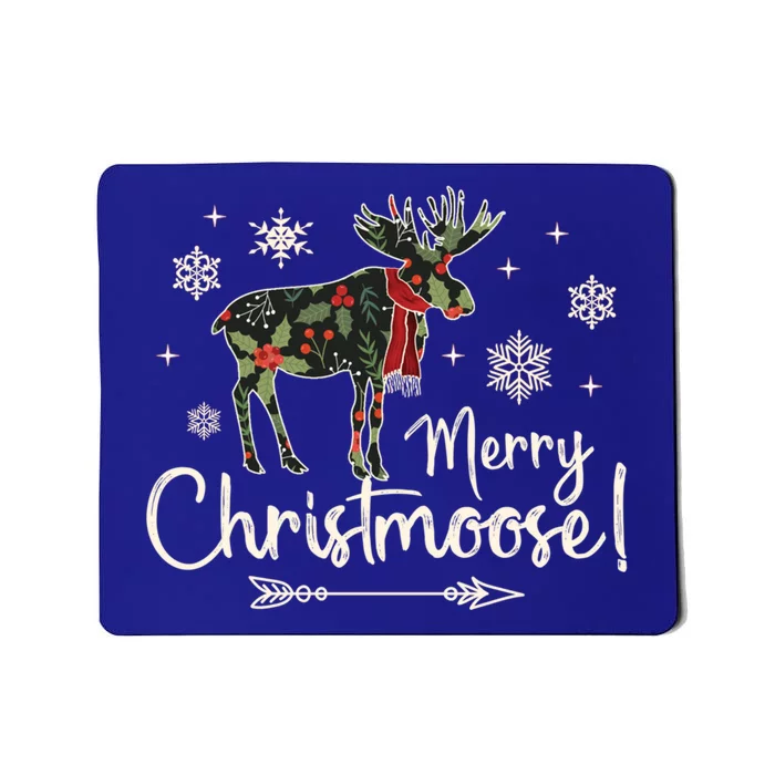 Merry Christmoose Vintage Christmas Moose Holly Snowflakes Gift Mousepad