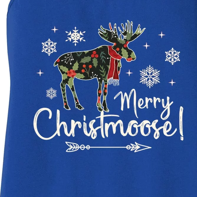 Merry Christmoose Vintage Christmas Moose Holly Snowflakes Gift Women's Racerback Tank