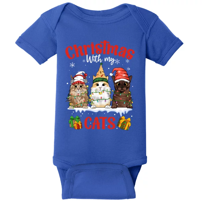 Meowy Christmas With My Cats Feline Fun Christmas Cat Gift Baby Bodysuit