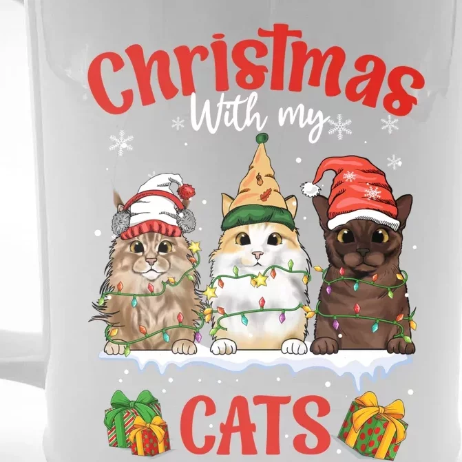 Meowy Christmas With My Cats Feline Fun Christmas Cat Gift Front & Back Beer Stein