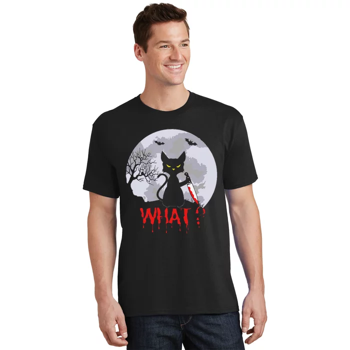 Murderous Cat With Knife Cat What Halloween Funny Cat T-Shirt