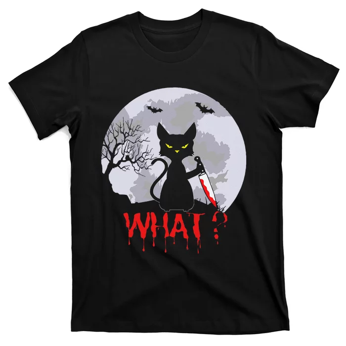 Murderous Cat With Knife Cat What Halloween Funny Cat T-Shirt