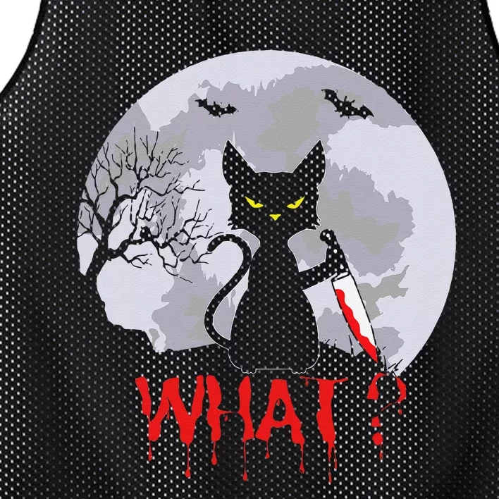 Murderous Cat With Knife Cat What Halloween Funny Cat Mesh Reversible Basketball Jersey Tank