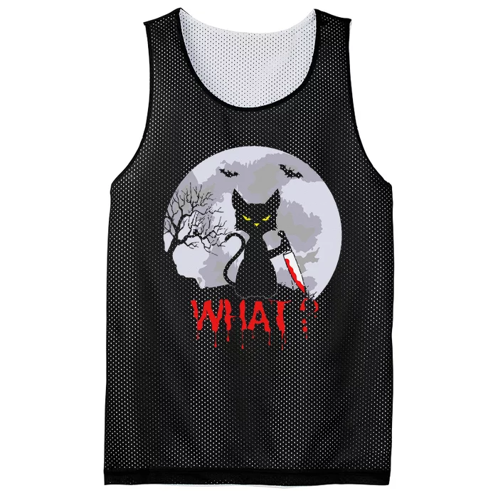 Murderous Cat With Knife Cat What Halloween Funny Cat Mesh Reversible Basketball Jersey Tank