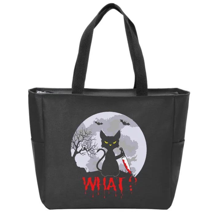 Murderous Cat With Knife Cat What Halloween Funny Cat Zip Tote Bag