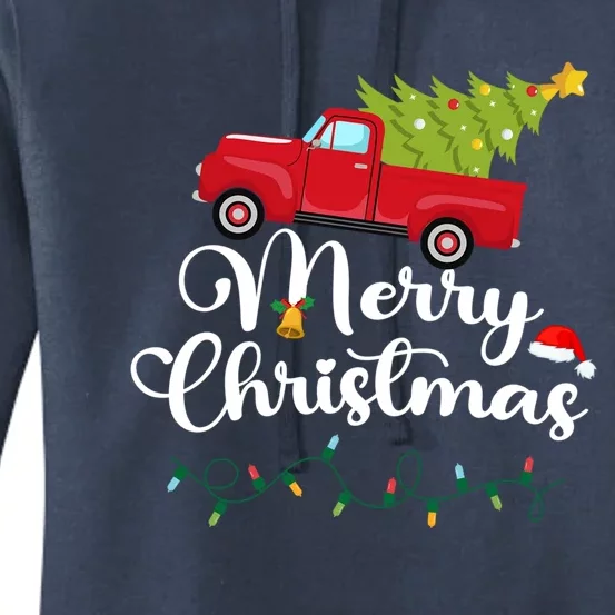 Merry Christmas With Truck Christmas Red Truck Gift Women's Pullover Hoodie