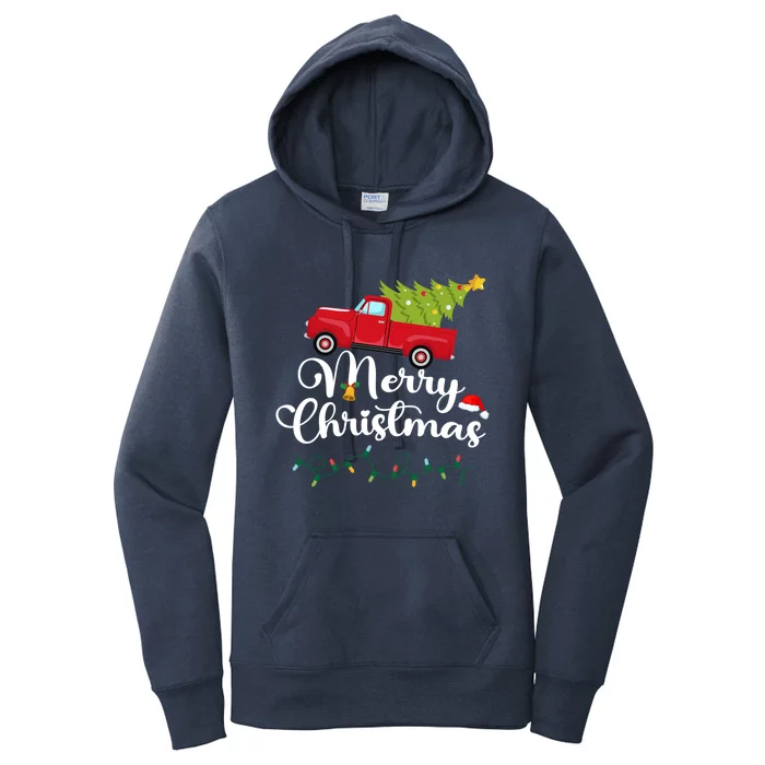 Merry Christmas With Truck Christmas Red Truck Gift Women's Pullover Hoodie