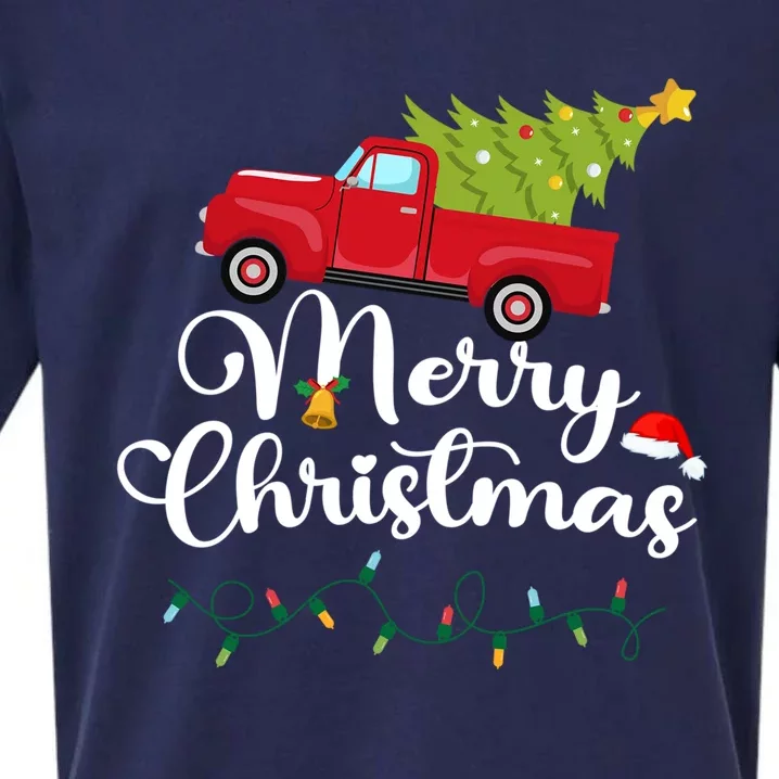 Merry Christmas With Truck Christmas Red Truck Gift Sueded Cloud Jersey T-Shirt